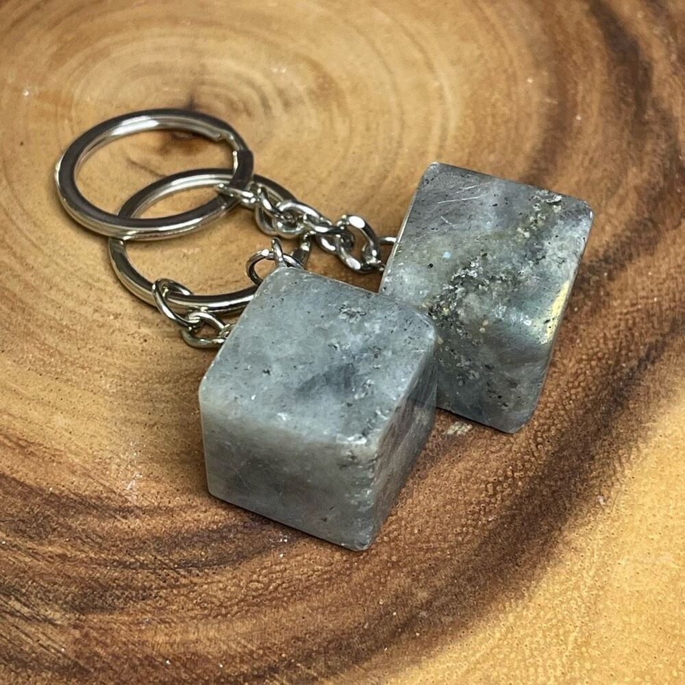 Labradorite cube keychain key ring flash 1” pendant chain NEW hand crafted